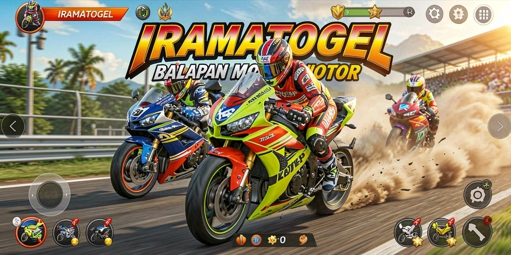 Tampilan gameplay balap motor yang mendebarkan di IRAMATOGEL.