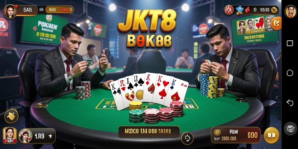 Tangkapan layar utama JKT8 menampilkan gameplay Poker yang mendebarkan.