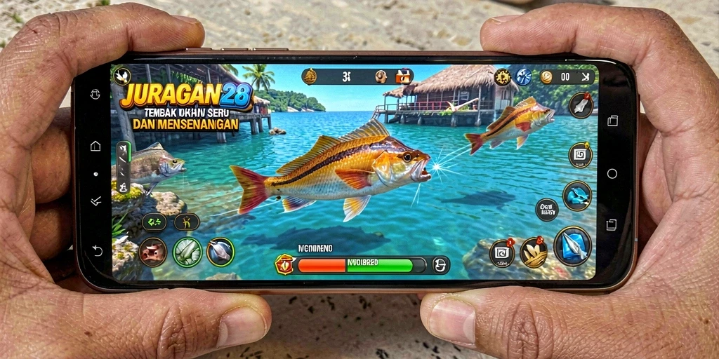 Screenshot gameplay JURAGAN28 menampilkan aksi seru menembak ikan.