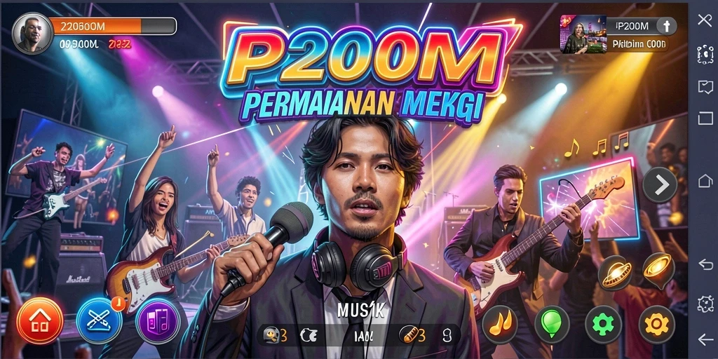 Tampilan gameplay P200M dengan ritme musik yang menarik.