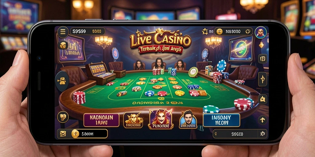 Screenshot gameplay S9S9 menunjukkan dealer langsung dan permainan yang mendebarkan.