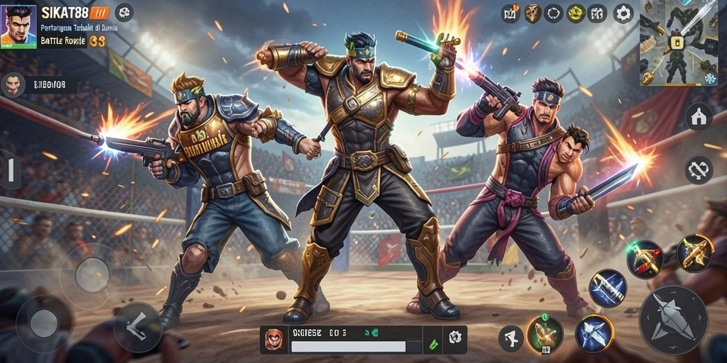 Tangkapan layar <strong>SIKAT88</strong> menampilkan aksi mendebarkan di medan pertempuran Battle Royale.