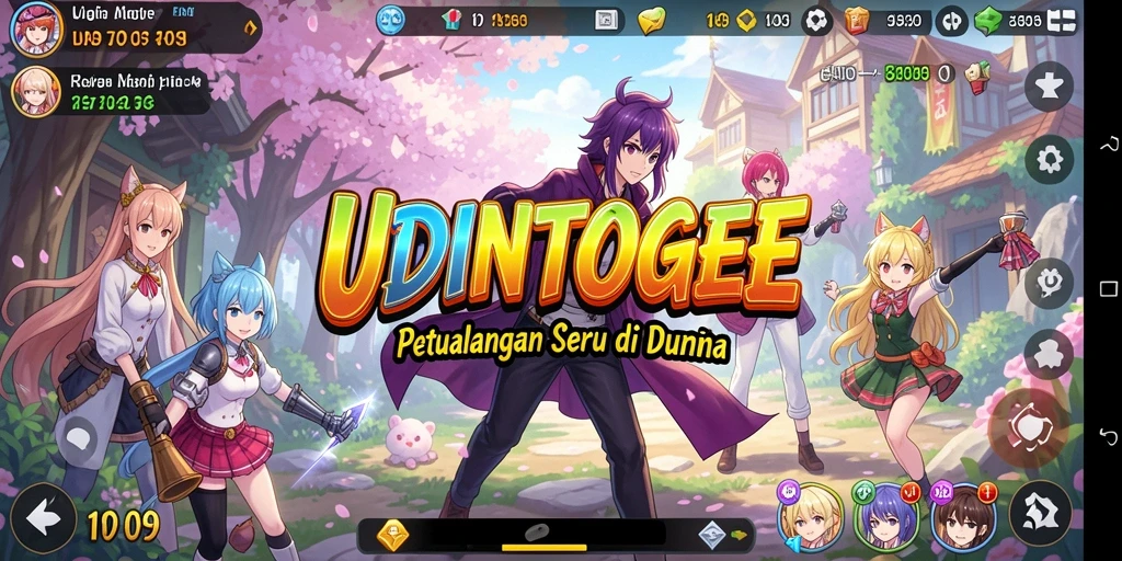 Screenshot gameplay UDINTOGEL dengan karakter anime yang penuh aksi.