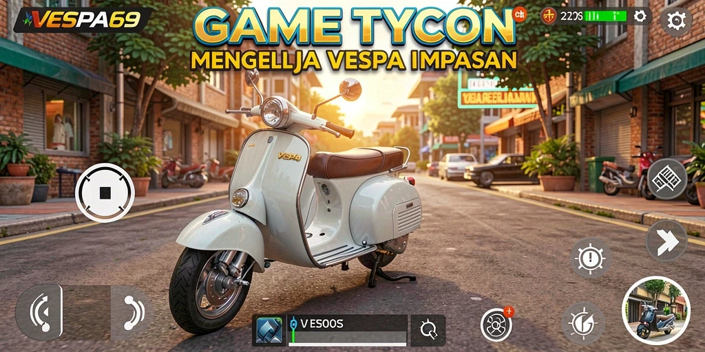 Tampilan gameplay VESPA69 yang menarik dan penuh warna.